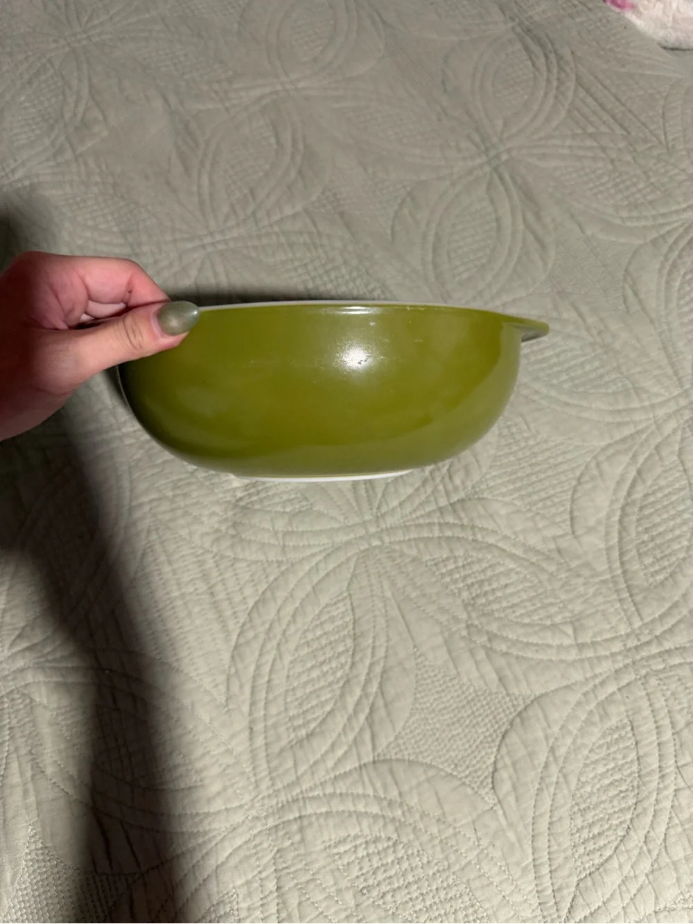Vintage Green Ceramic Serving Bowl PYREX 2qt